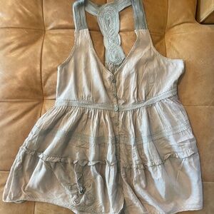Edme & Esyllte Button Up Womens 8 Tiered Tank Top Mauve-Sage Anthropologie